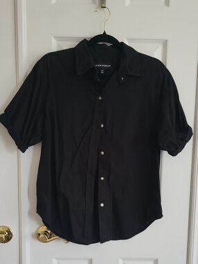 DENIM FORUM ARITZIA "Jane" womens Black Short-Sleeve Button-Down Shirt